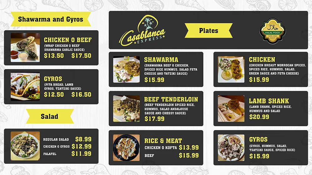 Casablanca Express Menu
