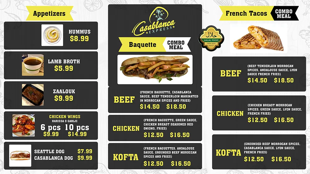 Casablanca Express Menu